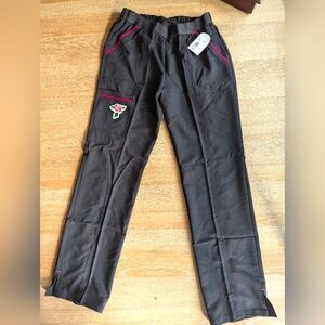 Cute Black Scrub Pants with Pink Rose Details
